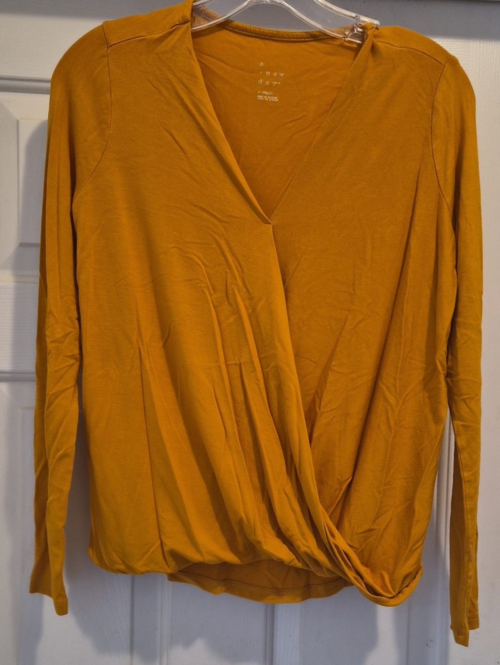 a new day Mustard Yellow Wrap-Front Long Sleeve Top
